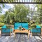 Gymax 4PCS Acacia Wood Outdoor Patio Furniture Conversation Set W/ Turquoise Cushions